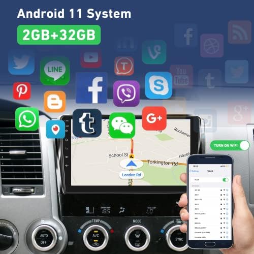 רדיו לרכב לטויוטה טונדרה 2007-2013 & Sequoia 2008-2018, [2G + 32G] 10.1 אינץ 'סטריאו מסך מגע אנדרואיד, Apple CarPlay/Android